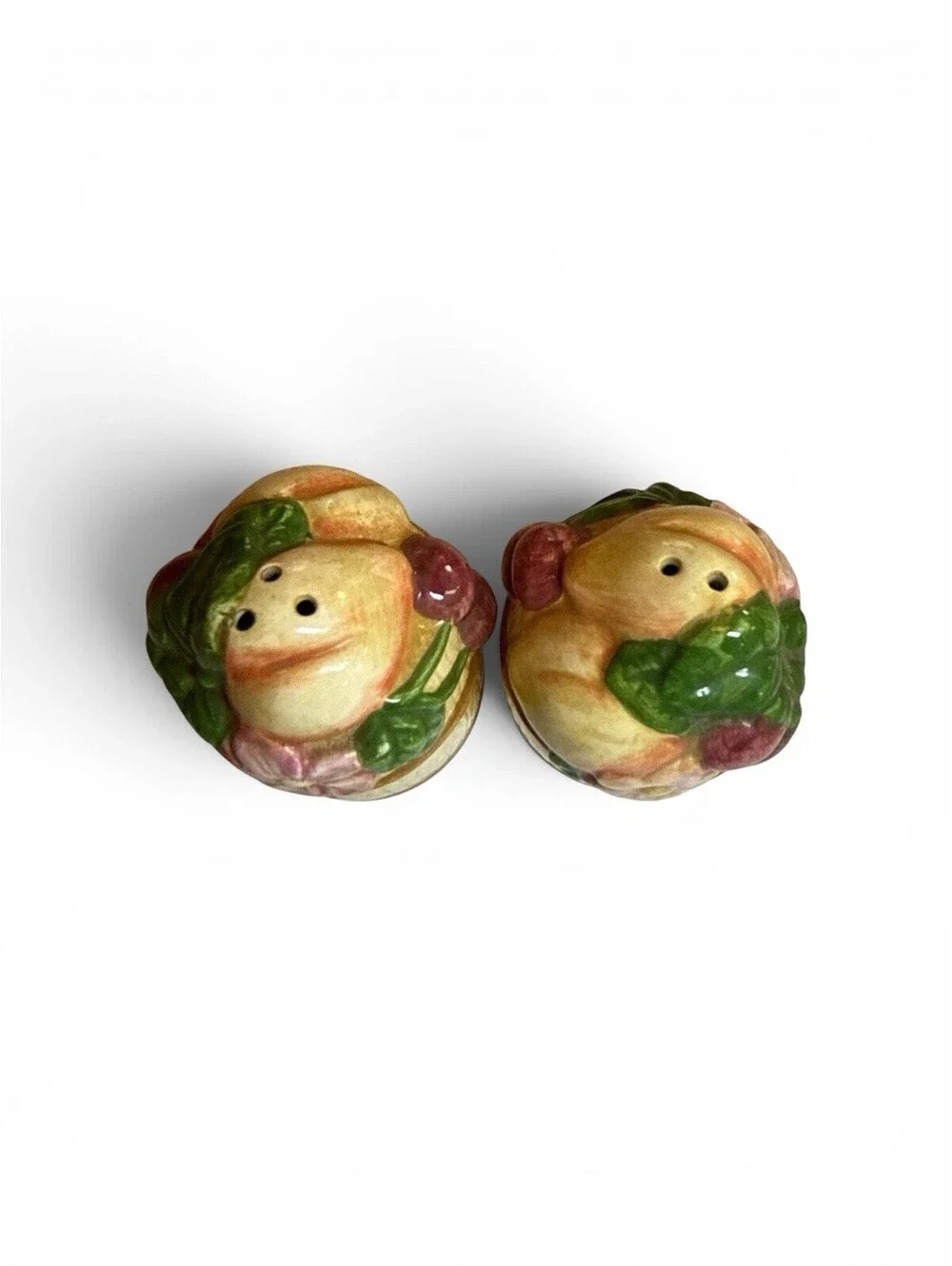 Wang's Fruit Barrel Strawberry Peach Cherry Blossoms Salt Pepper Shakers Set